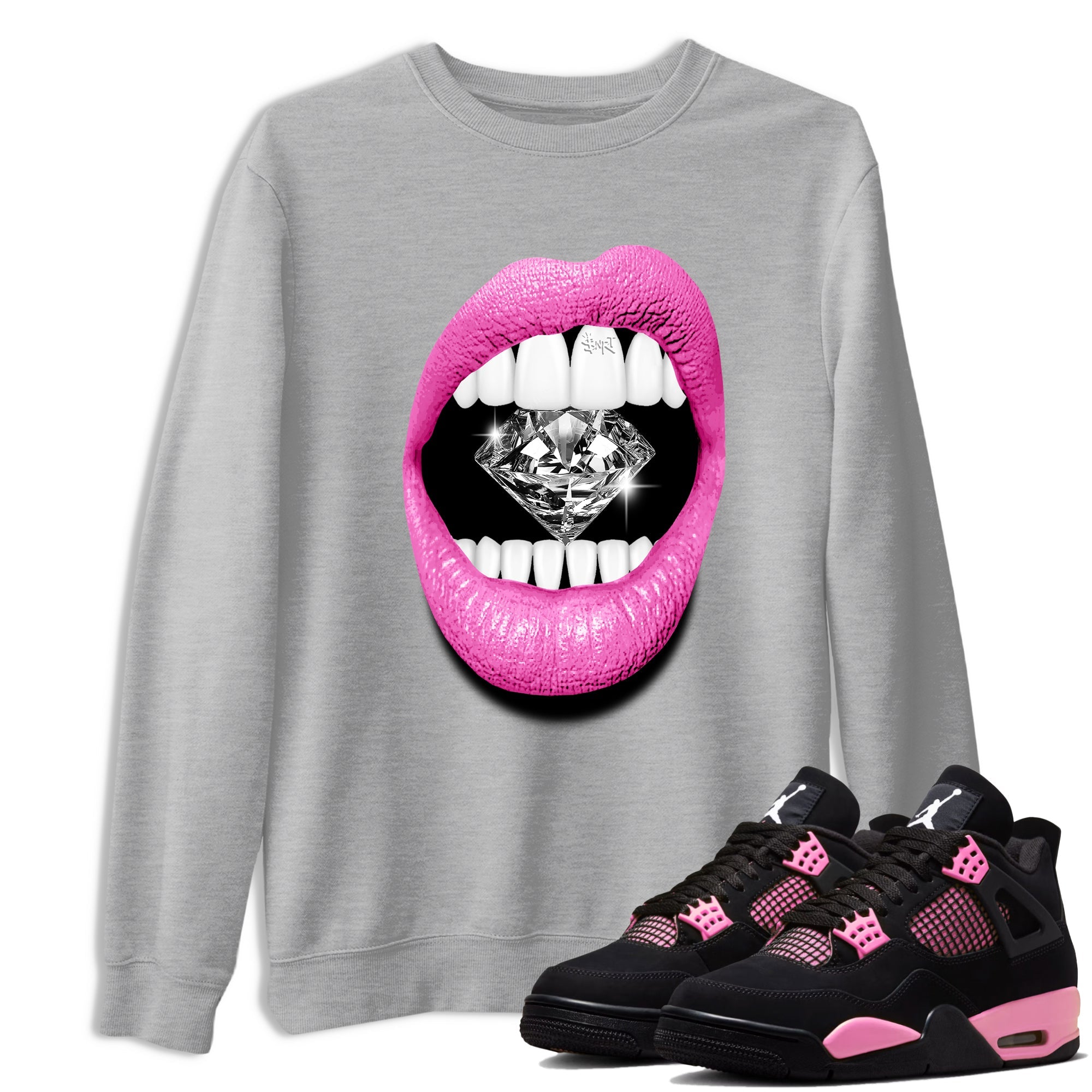 Perfect Valentine's Day Gifts graphic tee  – Sneaker Tees To Match Air Jordan 4 Pink Thunder – Lips Diamond Tee Heather Grey 1