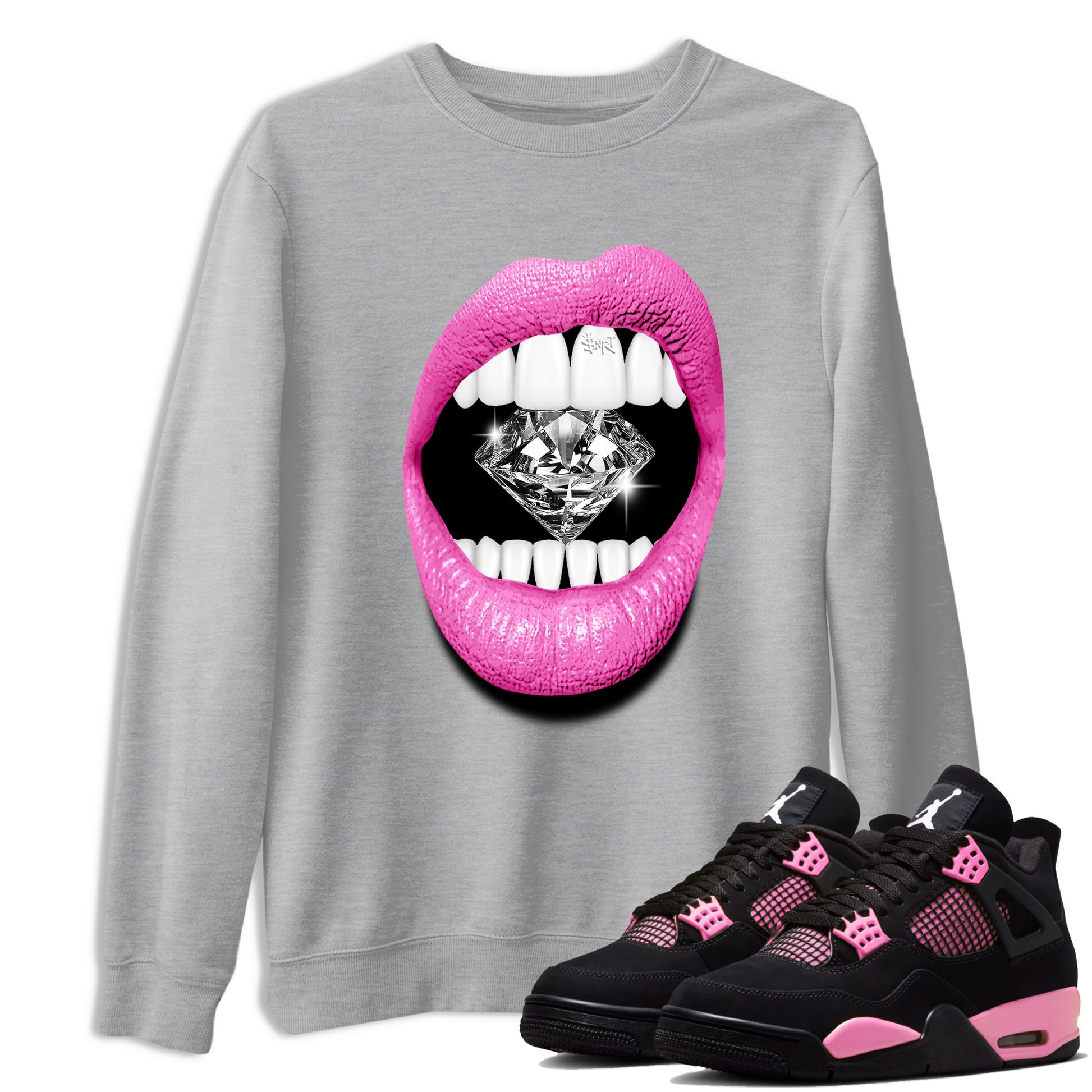 Perfect Valentine's Day Gifts graphic tee  – Sneaker Tees To Match Air Jordan 4 Pink Thunder – Lips Diamond Tee Heather Grey 1