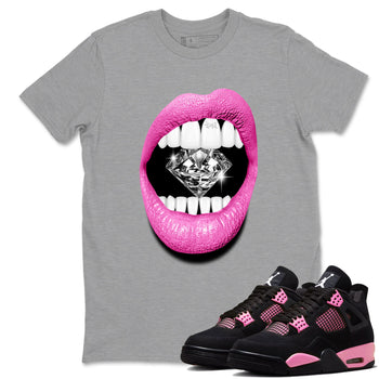Perfect Valentine's Day Gifts graphic tee  – Sneaker Tees To Match Air Jordan 4 Pink Thunder – Lips Diamond Tee Heather Grey 1