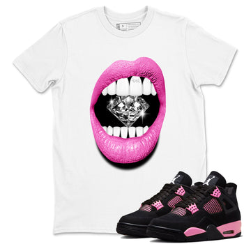 Perfect Valentine's Day Gifts graphic tee  – Sneaker Tees To Match Air Jordan 4 Pink Thunder – Lips Diamond Tee White 1