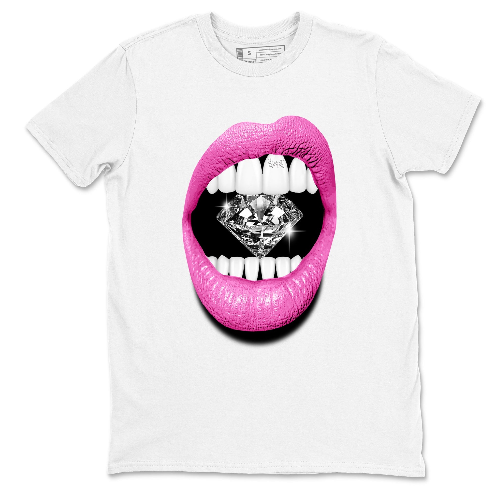 Perfect Valentine's Day Gifts graphic tee  – Sneaker Tees To Match Air Jordan 4 Pink Thunder – Lips Diamond Tee White 2