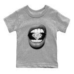 4s Wet Cement shirts to match jordans Lips Diamond sneaker match tees Air Jordan 4 Wet Cement SNRT Sneaker Release Tees Youth Baby Heather Grey 2 crew neck shirts