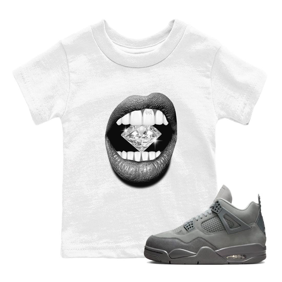 4s Wet Cement shirts to match jordans Lips Diamond sneaker match tees Air Jordan 4 Wet Cement SNRT Sneaker Release Tees Youth Baby White 1 crew neck shirts