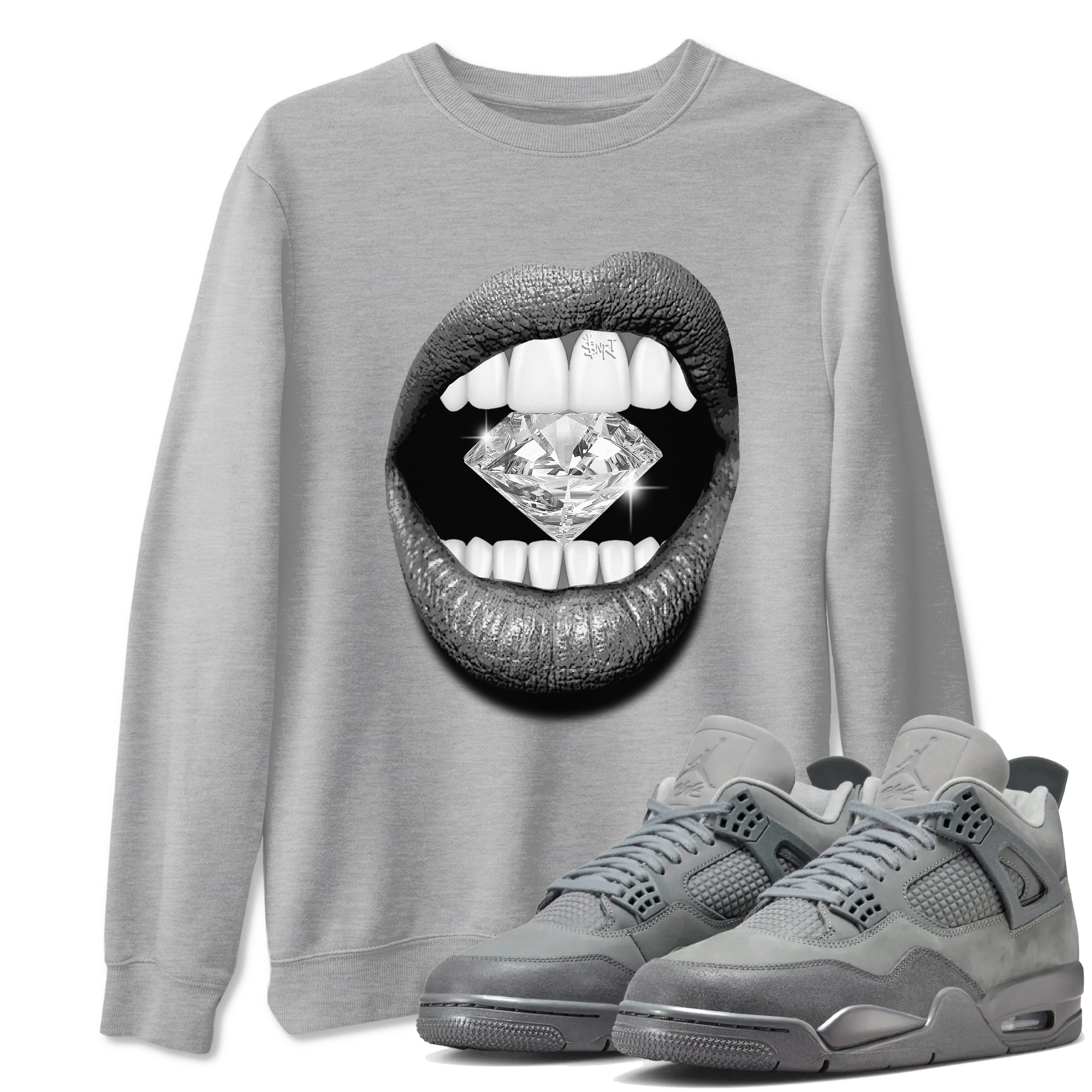 4s Wet Cement shirts to match jordans Lips Diamond sneaker match tees Air Jordan 4 Wet Cement SNRT Sneaker Release Tees unisex cotton Heather Grey 1 crew neck shirts