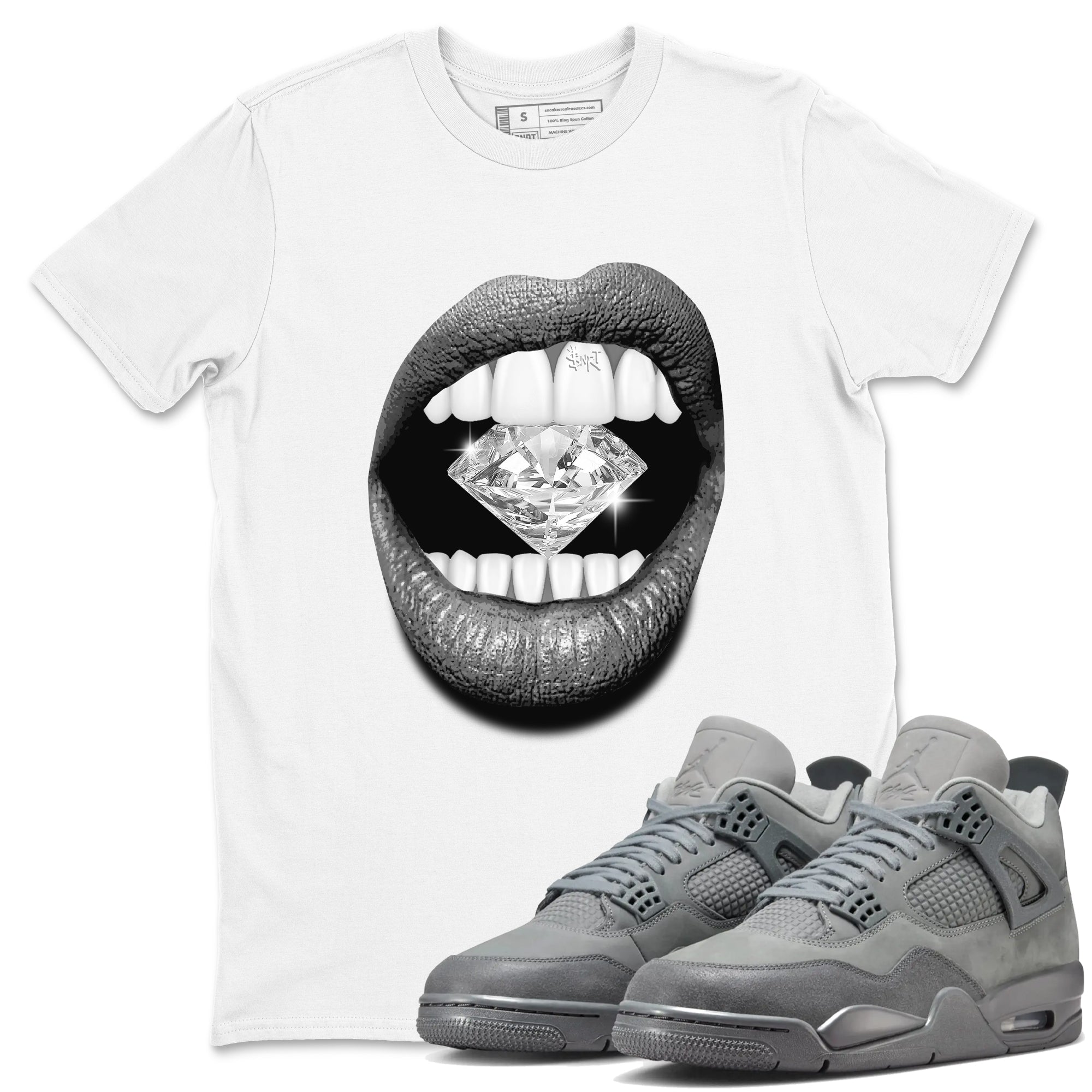 4s Wet Cement shirts to match jordans Lips Diamond sneaker match tees Air Jordan 4 Wet Cement SNRT Sneaker Release Tees unisex cotton White 1 crew neck shirts