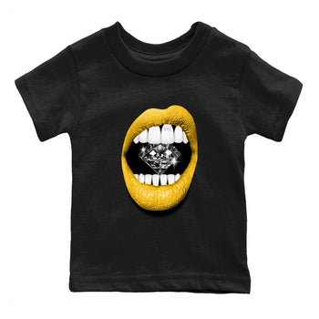 Lips Diamond baby and kids t-shirt crafted for little sneakerheads to shine with the Air Jordan 5 Tokyo sneakers, displayed in Black 2.