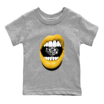 Lips Diamond baby and kids t-shirt crafted for little sneakerheads to shine with the Air Jordan 5 Tokyo sneakers, displayed in Heather Grey 2.