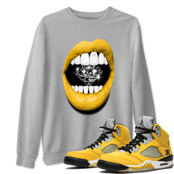 Lips Diamond sneaker match t-shirt styled to complete your fit with the Air Jordan 5 Tokyo sneakers, shown in Heather Grey 1.