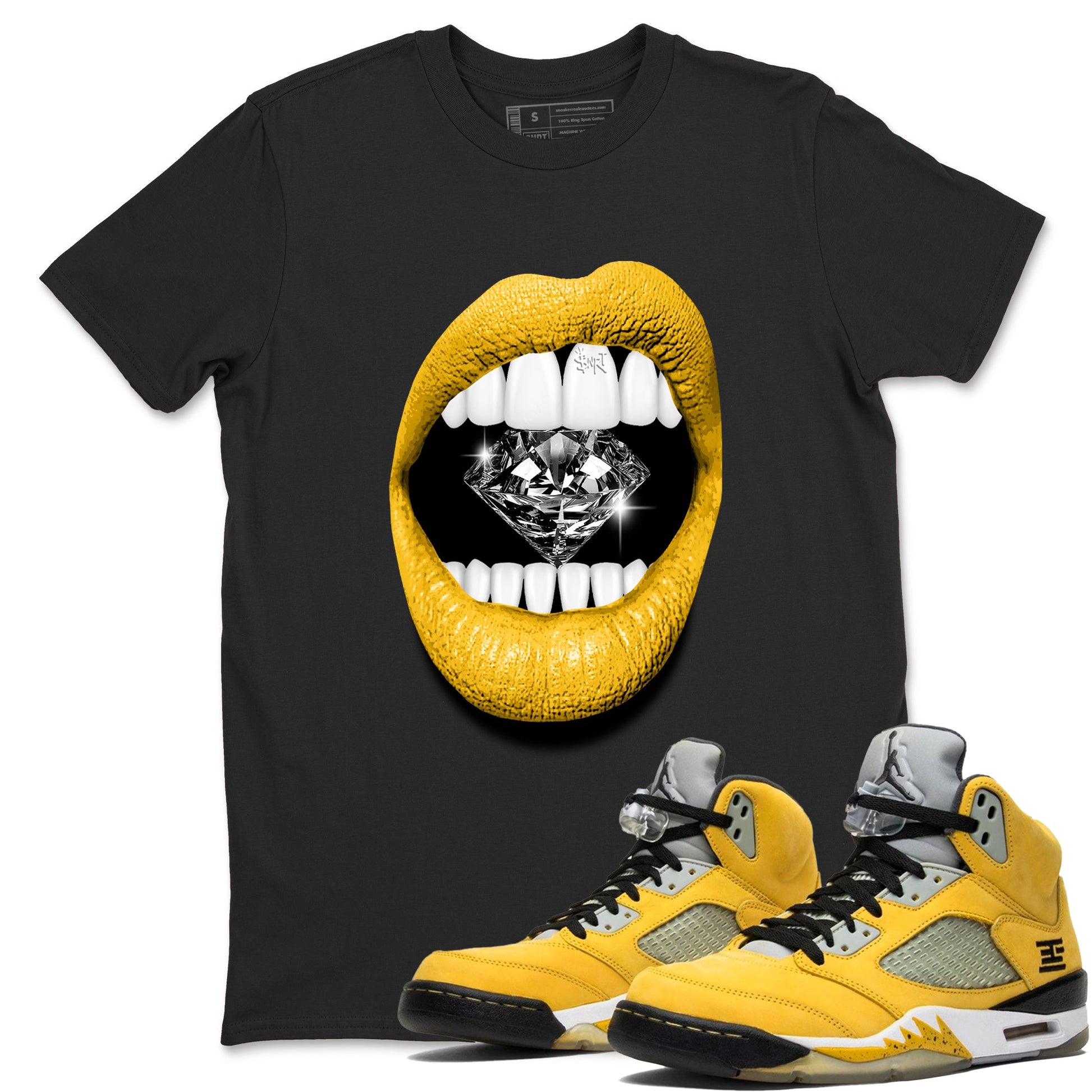 Lips Diamond sneaker match t-shirt styled to complete your fit with the Air Jordan 5 Tokyo sneakers, shown in Black 1.