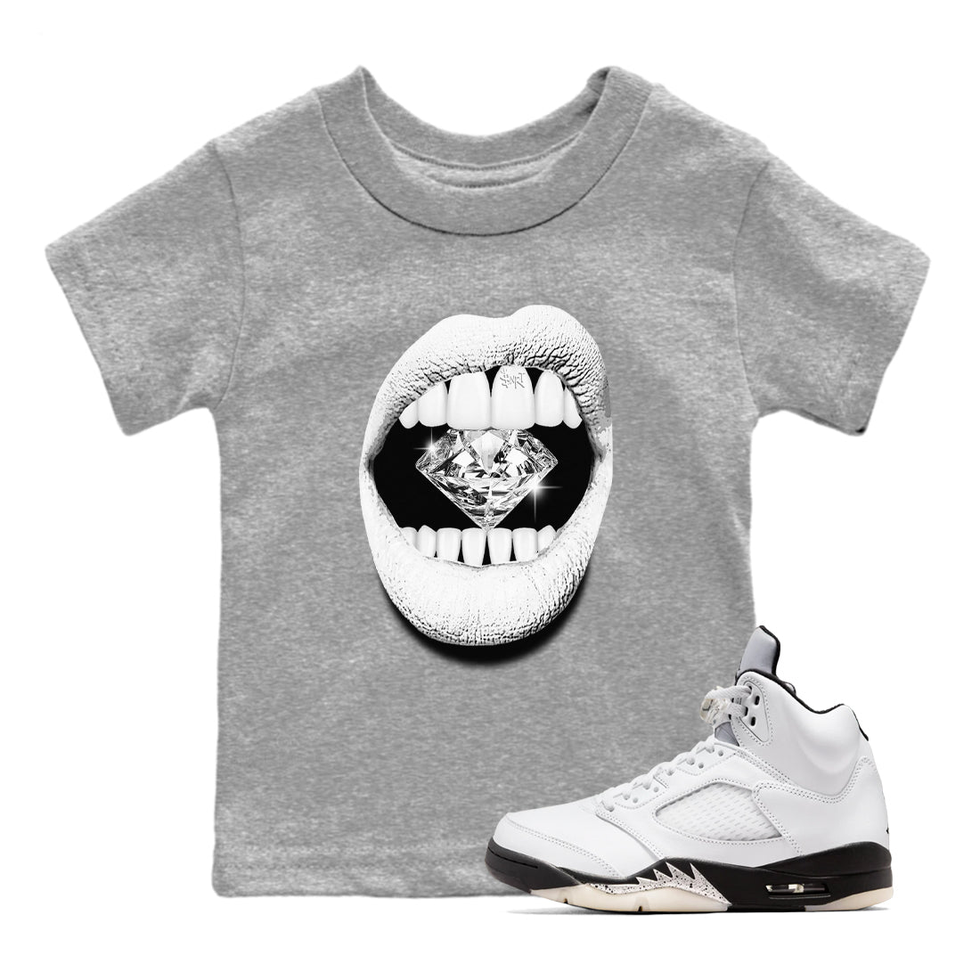 5s White Black shirts to match jordans Lips Diamond sneaker match tees Air Jordan 5 White Black match shoes to clothes SNRT Sneaker Tees Youth Baby Heather Grey 1 tee