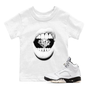 5s White Black shirts to match jordans Lips Diamond sneaker match tees Air Jordan 5 White Black match shoes to clothes SNRT Sneaker Tees Youth Baby White 1 tee