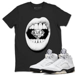 5s White Black shirts to match jordans Lips Diamond sneaker match tees Air Jordan 5 White Black match shoes to clothes SNRT Sneaker Tees unisex cotton Black 1 shirts