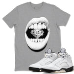 5s White Black shirts to match jordans Lips Diamond sneaker match tees Air Jordan 5 White Black match shoes to clothes SNRT Sneaker Tees unisex cotton Heather Grey 1 shirts