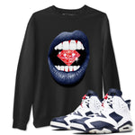 6s White And Midnight Navy shirts to match jordans Lips Diamond sneaker match tees Air Jordan 6 White And Midnight Navy SNRT Sneaker Release Tees unisex cotton Black 1 crew neck shirts