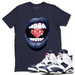 6s White And Midnight Navy shirts to match jordans Lips Diamond sneaker match tees Air Jordan 6 White And Midnight Navy SNRT Sneaker Release Tees unisex cotton Navy 1 crew neck shirts