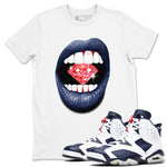 6s White And Midnight Navy shirts to match jordans Lips Diamond sneaker match tees Air Jordan 6 White And Midnight Navy SNRT Sneaker Release Tees unisex cotton White 1 crew neck shirts