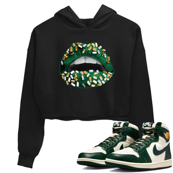 Sneaker Threads – Sneaker Tees To Match Air Jordan 1 Pro Green – Lips Jewel Crop Tee Black 1. Perfect for Jordan releases 2025 colorways.