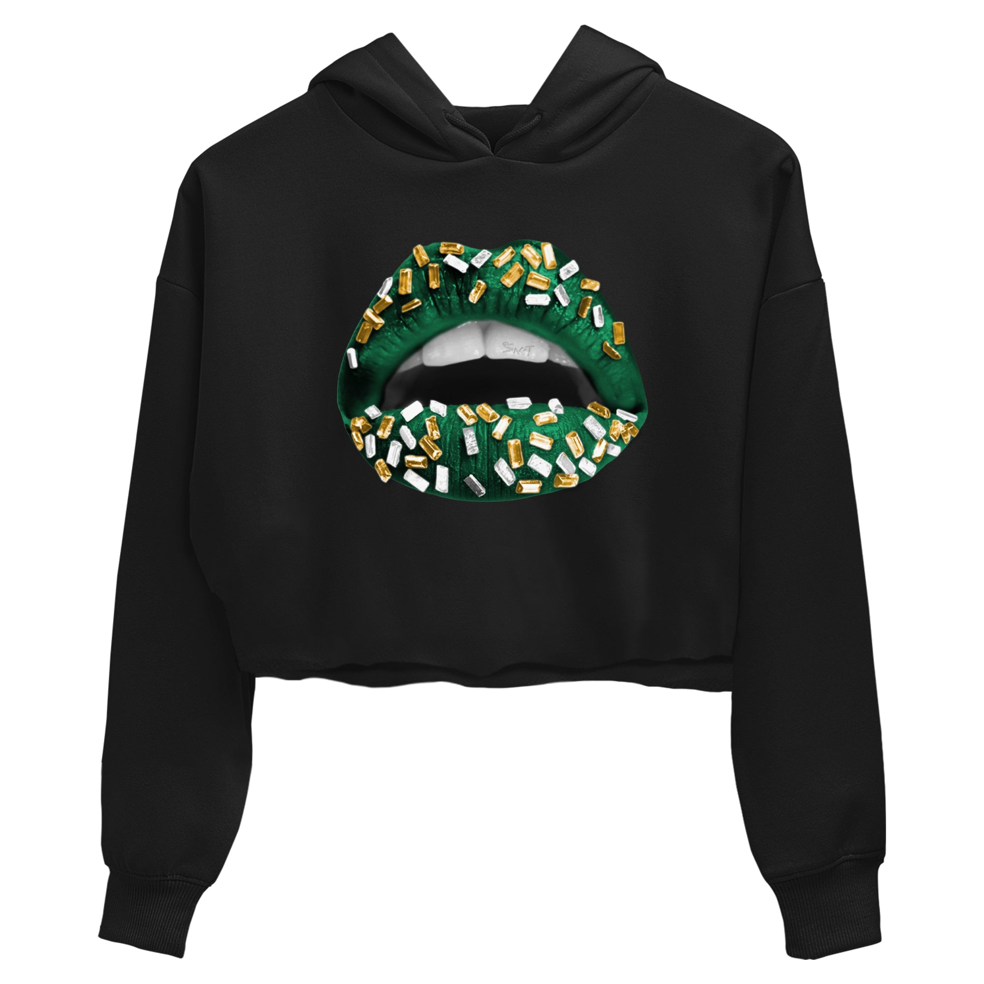 Sneaker Threads – Sneaker Tees To Match Air Jordan 1 Pro Green – Lips Jewel Crop Tee Black 2. Perfect for Jordan releases 2025 colorways.