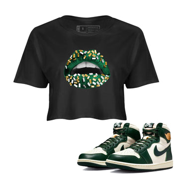 Sneaker Threads – Sneaker Tees To Match Air Jordan 1 Pro Green – Lips Jewel Crop Tee Black 1. Perfect for Jordan releases 2025 colorways.