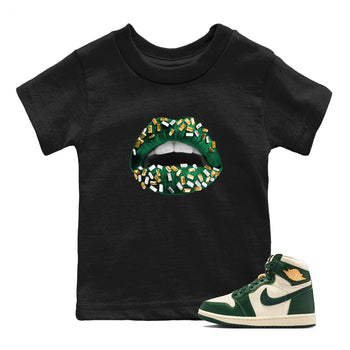 Sneaker Threads – Sneaker Tees To Match Air Jordan 1 Pro Green – Lips Jewel Youth Graphic Tee Black 1. Perfect for Jordan releases 2025 colorways.
