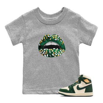 Sneaker Threads – Sneaker Tees To Match Air Jordan 1 Pro Green – Lips Jewel Youth Graphic Tee Heather Grey 1. Perfect for Jordan releases 2025 colorways.