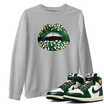 Sneaker Threads – Sneaker Tees To Match Air Jordan 1 Pro Green – Lips Jewel Graphic Tee Heather Grey 1. Perfect for Jordan releases 2025 colorways.