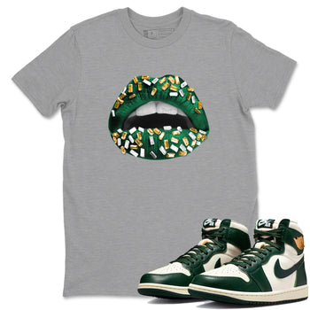 Sneaker Threads – Sneaker Tees To Match Air Jordan 1 Pro Green – Lips Jewel Graphic Tee Heather Grey 1. Perfect for Jordan releases 2025 colorways.