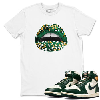 Sneaker Threads – Sneaker Tees To Match Air Jordan 1 Pro Green – Lips Jewel Graphic Tee White 1. Perfect for Jordan releases 2025 colorways.