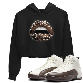 AJ12 Baroque Brown shirts to match jordans Lips Jewel best t shirts to wear with jordans SoleFly x Jordan 12 Baroque Brown match shoes to clothes SNRT Sneaker Tees unisex cotton Black 1 crop tee