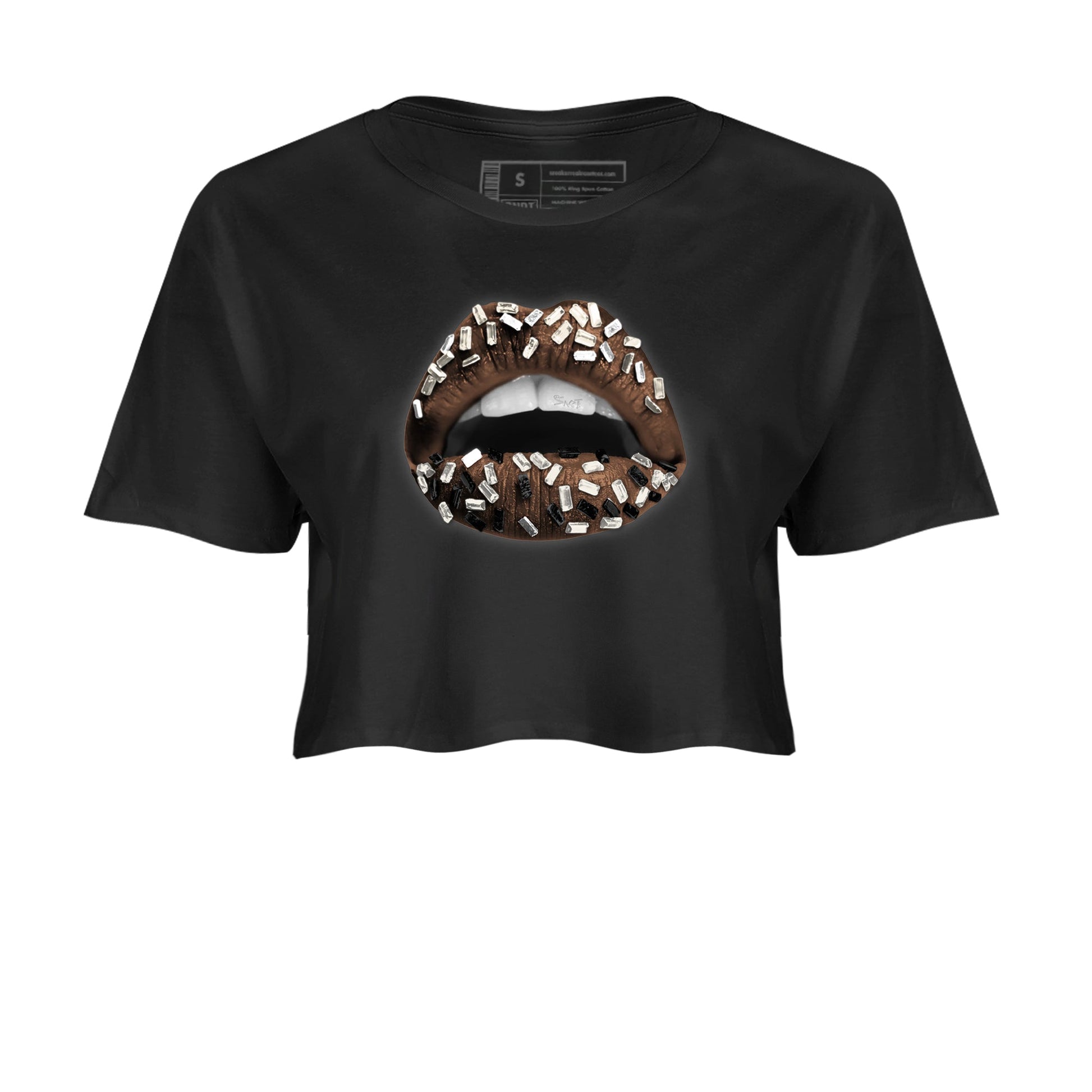 AJ12 Baroque Brown shirts to match jordans Lips Jewel best t shirts to wear with jordans SoleFly x Jordan 12 Baroque Brown match shoes to clothes SNRT Sneaker Tees unisex cotton Black 2 crop tee
