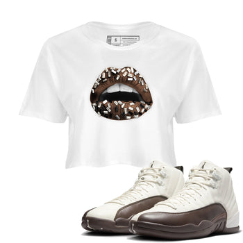 AJ12 Baroque Brown shirts to match jordans Lips Jewel best t shirts to wear with jordans SoleFly x Jordan 12 Baroque Brown match shoes to clothes SNRT Sneaker Tees unisex cotton White 1 crop tee