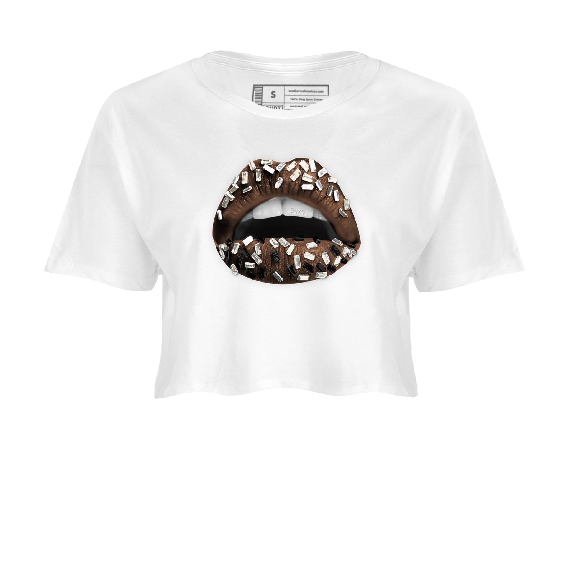 AJ12 Baroque Brown shirts to match jordans Lips Jewel best t shirts to wear with jordans SoleFly x Jordan 12 Baroque Brown match shoes to clothes SNRT Sneaker Tees unisex cotton White 2 crop tee