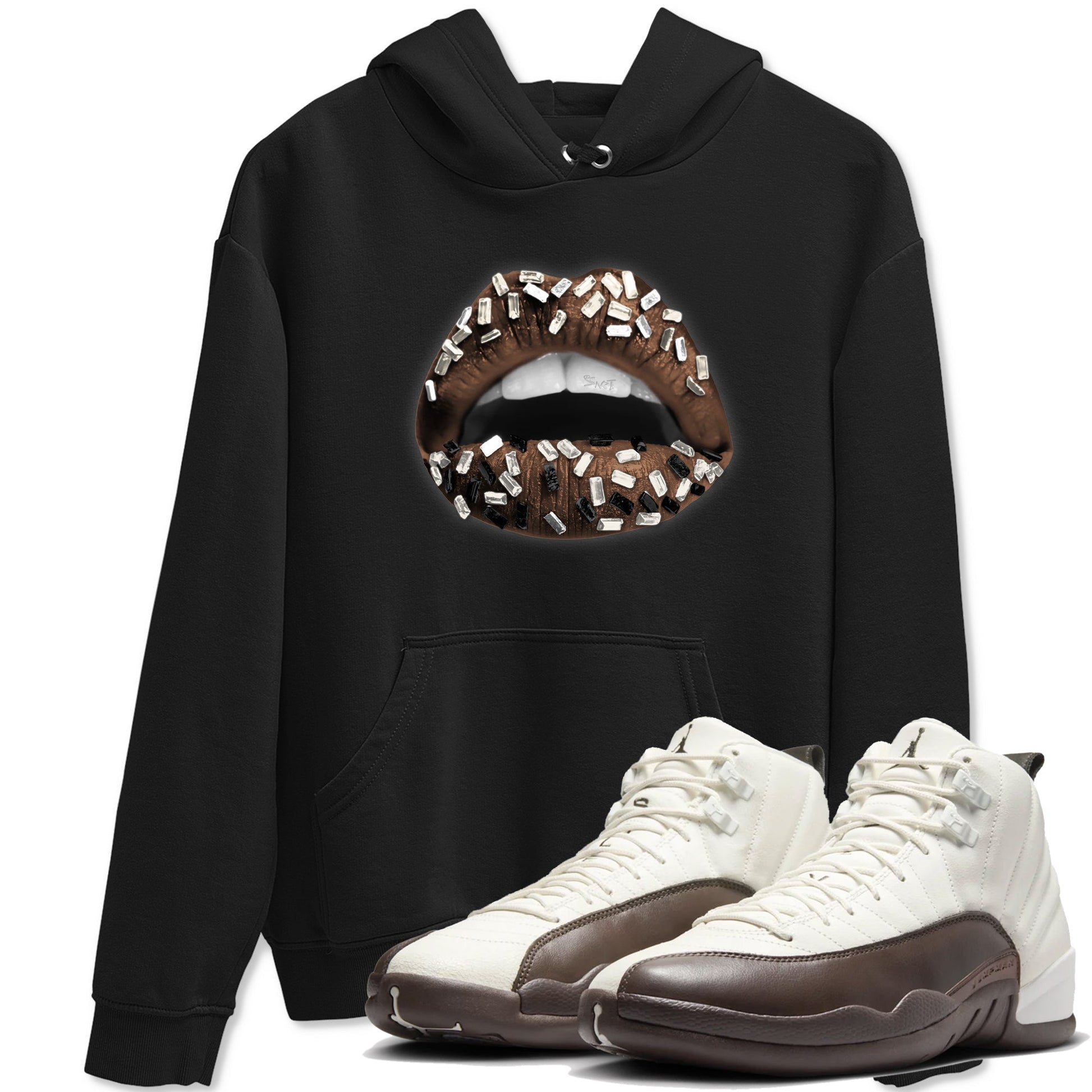 AJ12 Baroque Brown shirts to match jordans Lips Jewel best t shirts to wear with jordans SoleFly x Jordan 12 Baroque Brown match shoes to clothes SNRT Sneaker Tees unisex cotton Black 1 shirts