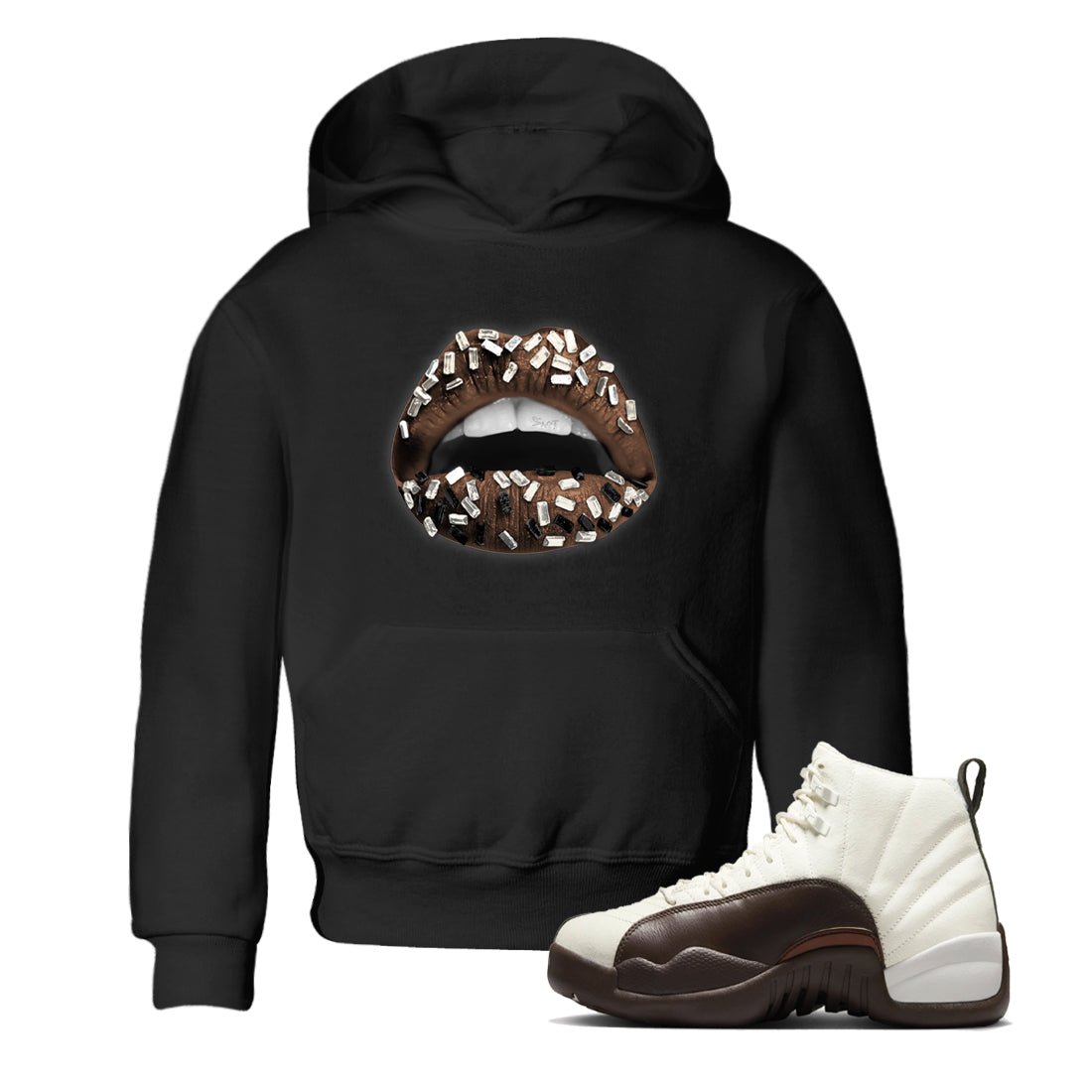 AJ12 Baroque Brown shirts to match jordans Lips Jewel best t shirts to wear with jordans SoleFly x Jordan 12 Baroque Brown match shoes to clothes SNRT Sneaker Tees Youth Baby Black 1 tee