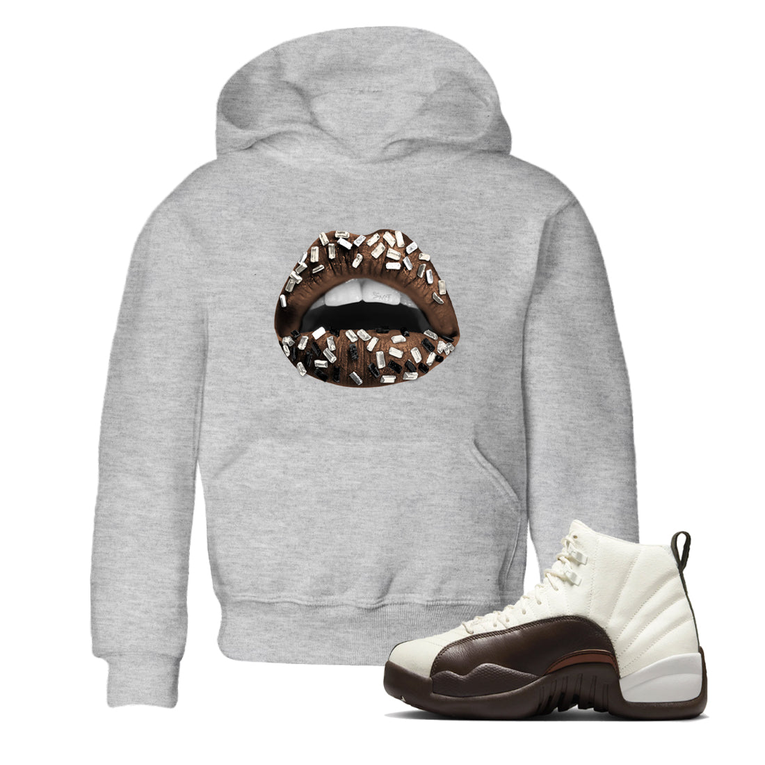 AJ12 Baroque Brown shirts to match jordans Lips Jewel best t shirts to wear with jordans SoleFly x Jordan 12 Baroque Brown match shoes to clothes SNRT Sneaker Tees Youth Baby Heather Grey 1 tee