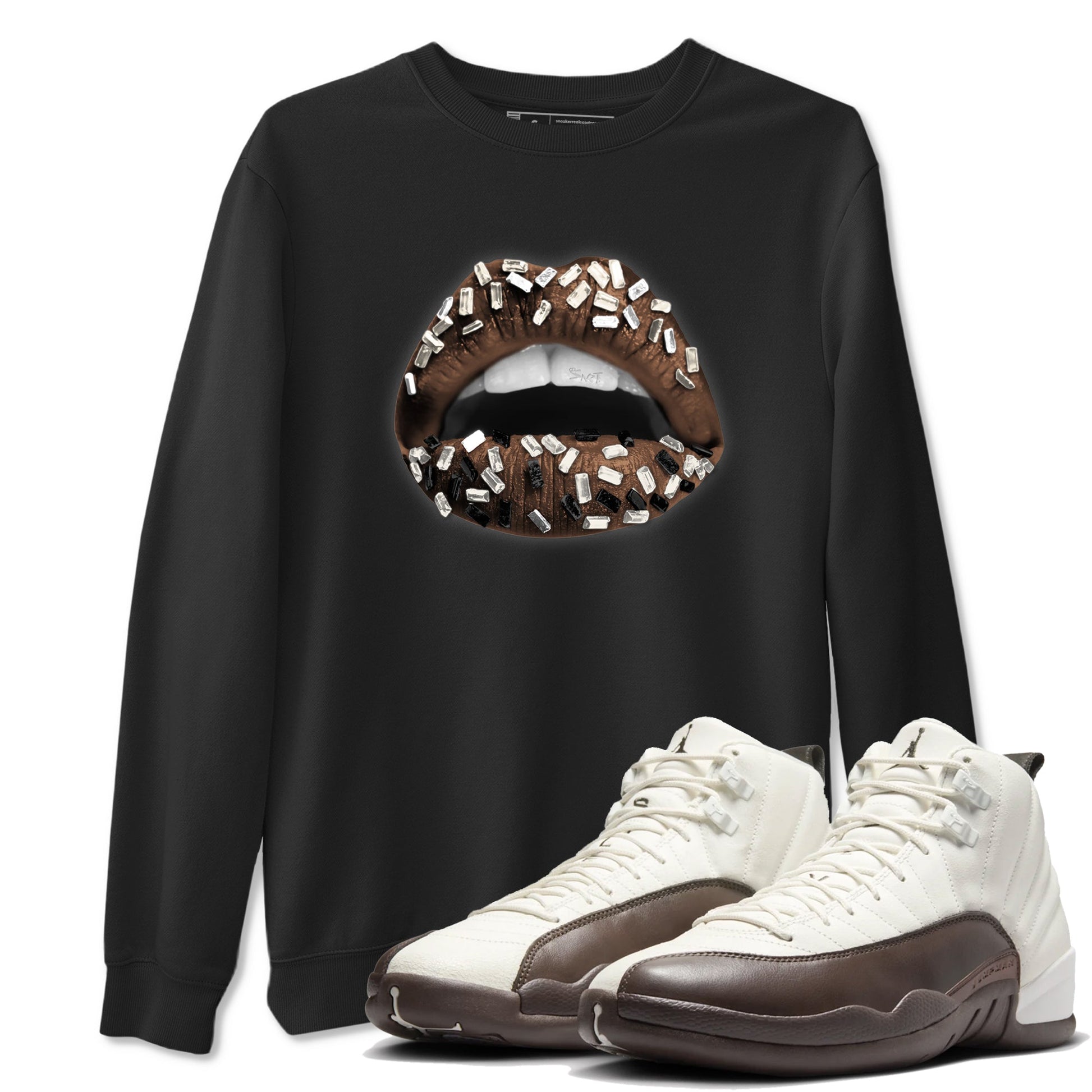 AJ12 Baroque Brown shirts to match jordans Lips Jewel best t shirts to wear with jordans SoleFly x Jordan 12 Baroque Brown match shoes to clothes SNRT Sneaker Tees unisex cotton Black 1 shirts