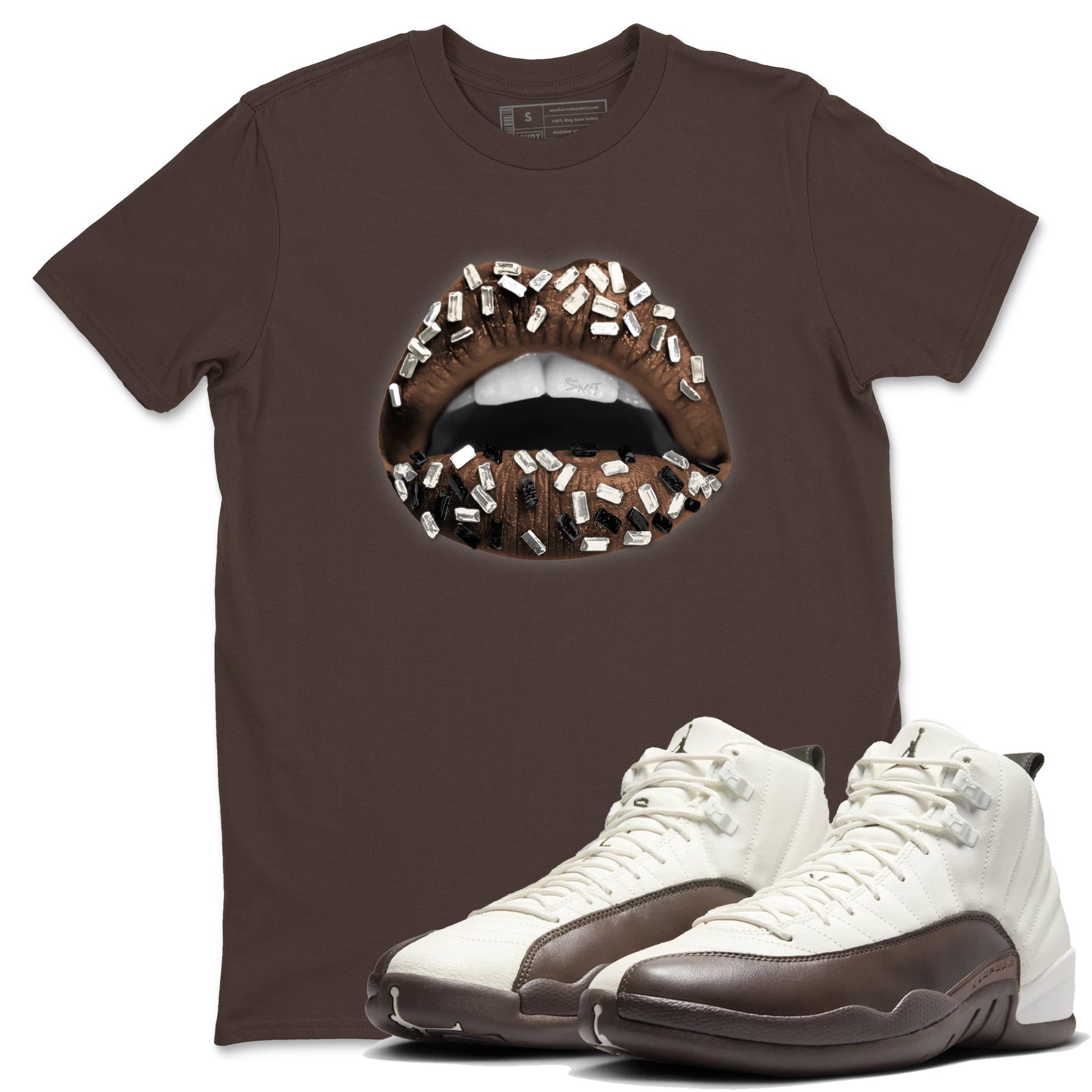 AJ12 Baroque Brown shirts to match jordans Lips Jewel best t shirts to wear with jordans SoleFly x Jordan 12 Baroque Brown match shoes to clothes SNRT Sneaker Tees unisex cotton Dark Chocolate 1 shirts