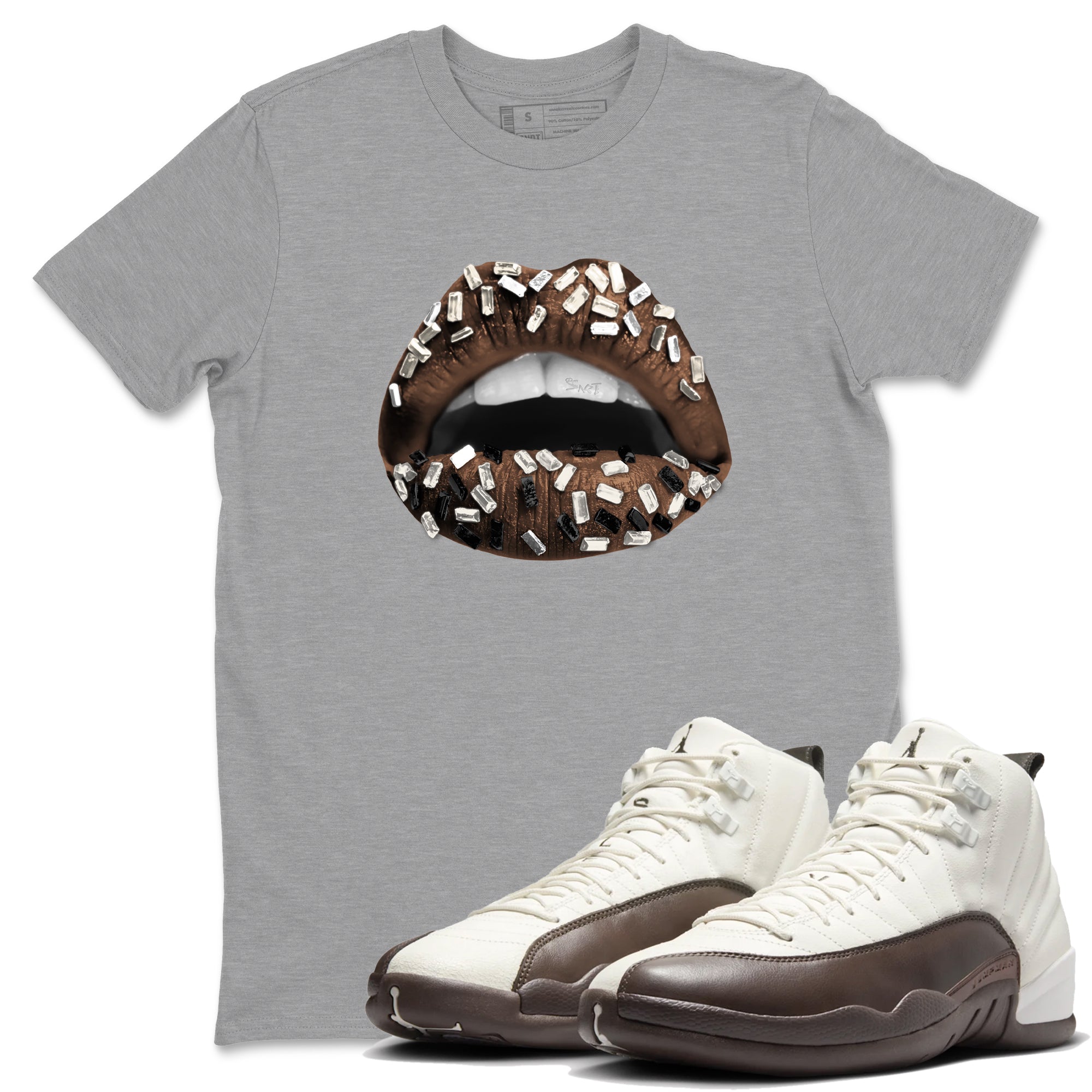 AJ12 Baroque Brown shirts to match jordans Lips Jewel best t shirts to wear with jordans SoleFly x Jordan 12 Baroque Brown match shoes to clothes SNRT Sneaker Tees unisex cotton Heather Grey 1 shirts