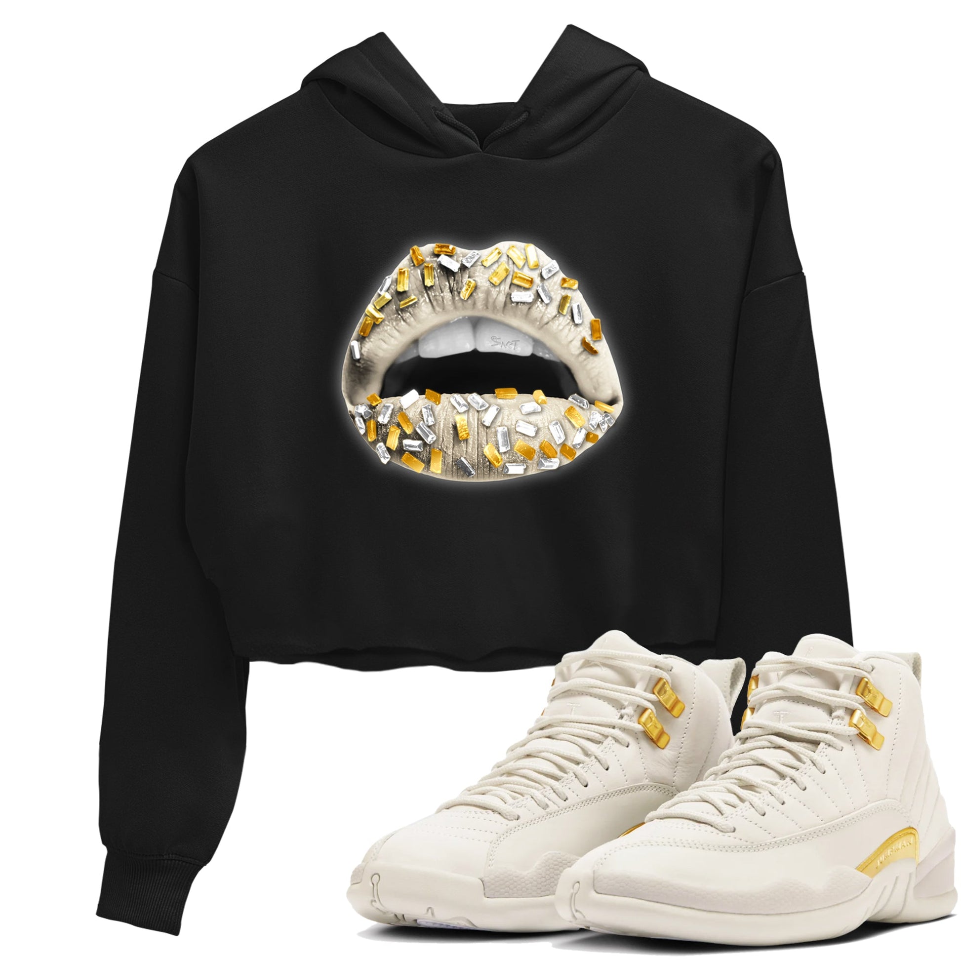 12s Phantom shirts to match jordans Lips Jewel sneaker match tees Air Jordan 12 WMNS Phantom match shoes to clothes SNRT Sneaker Tees unisex cotton Black 1 crop tee