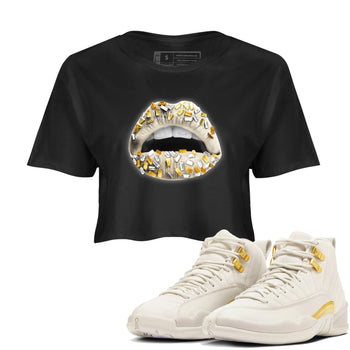 12s Phantom shirts to match jordans Lips Jewel sneaker match tees Air Jordan 12 WMNS Phantom match shoes to clothes SNRT Sneaker Tees unisex cotton Black 1 crop tee