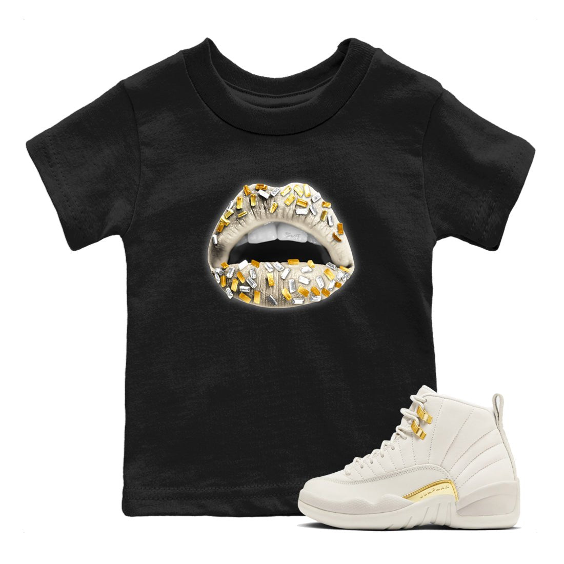 12s Phantom shirts to match jordans Lips Jewel sneaker match tees Air Jordan 12 WMNS Phantom match shoes to clothes SNRT Sneaker Tees Youth Baby Black 1 tee
