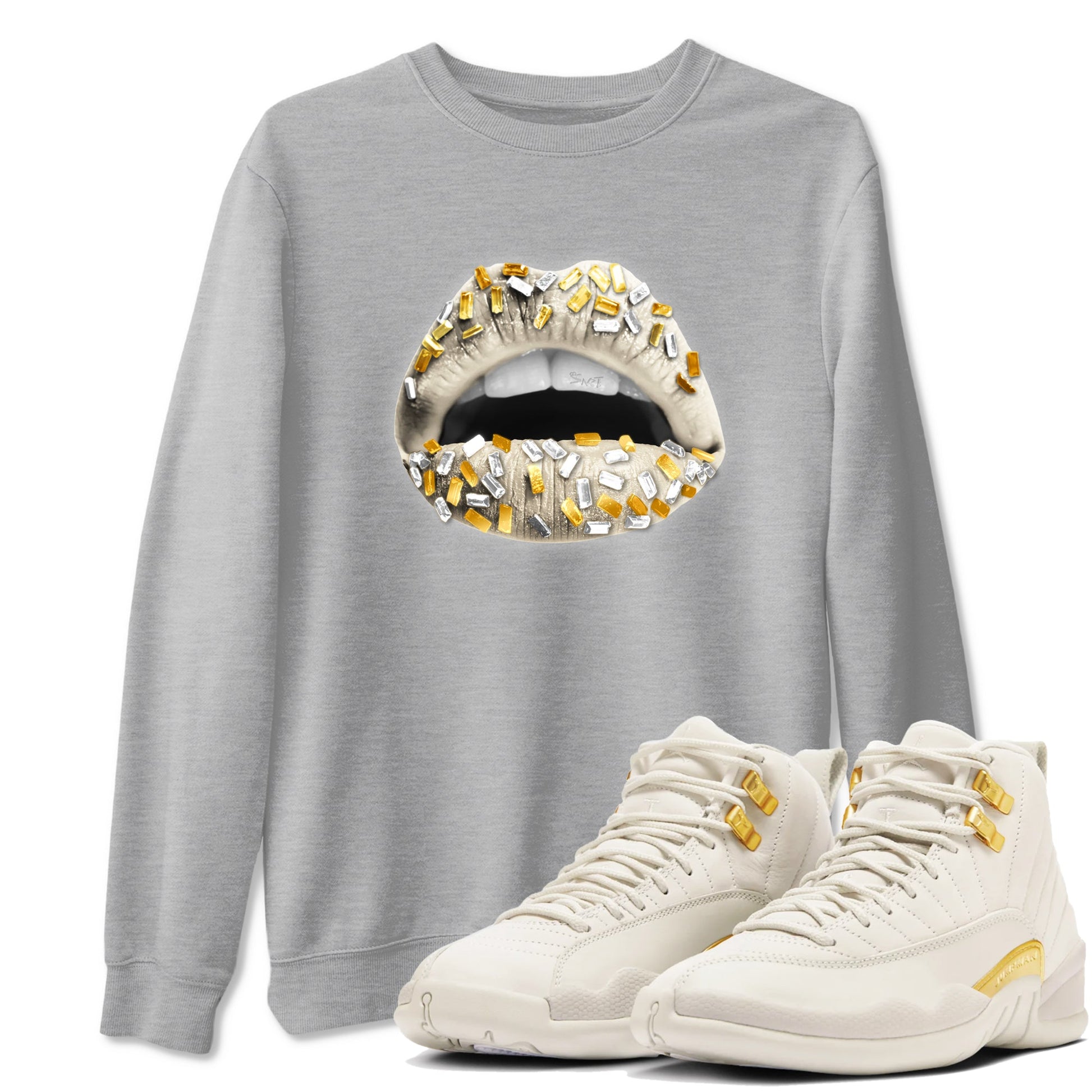 12s Phantom shirts to match jordans Lips Jewel sneaker match tees Air Jordan 12 WMNS Phantom match shoes to clothes SNRT Sneaker Tees unisex cotton Heather Grey 1 shirts