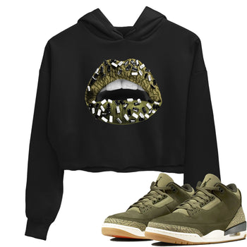 Sneaker Threads – Sneaker Tees To Match Air Jordan 3 Medium Olive – Lips Jewel Crop Tee Black 1. Perfect for Jordan releases 2025 colorways.