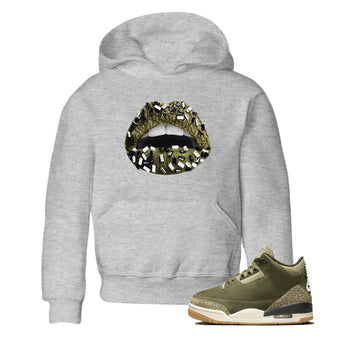 Sneaker Threads – Sneaker Tees To Match Air Jordan 3 Medium Olive – Lips Jewel Youth Graphic Tee Heather Grey 1. Perfect for Jordan releases 2025 colorways.