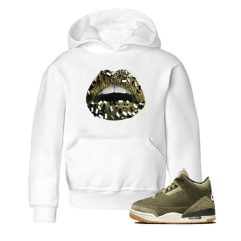 Sneaker Threads – Sneaker Tees To Match Air Jordan 3 Medium Olive – Lips Jewel Youth Graphic Tee White 1. Perfect for Jordan releases 2025 colorways.