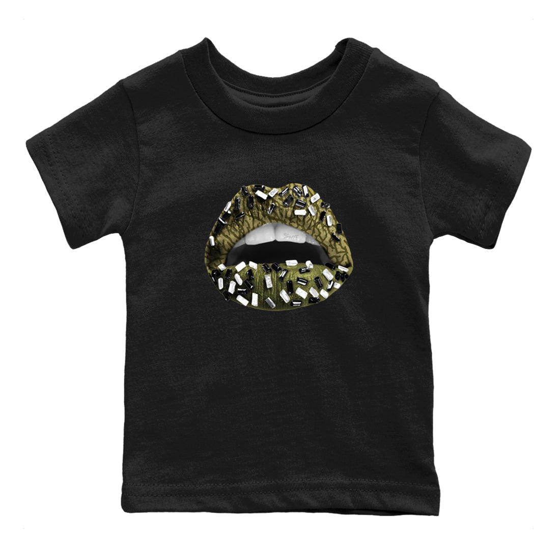Sneaker Threads – Sneaker Tees To Match Air Jordan 3 Medium Olive – Lips Jewel Youth Graphic Tee Black 2. Perfect for Jordan releases 2025 colorways.