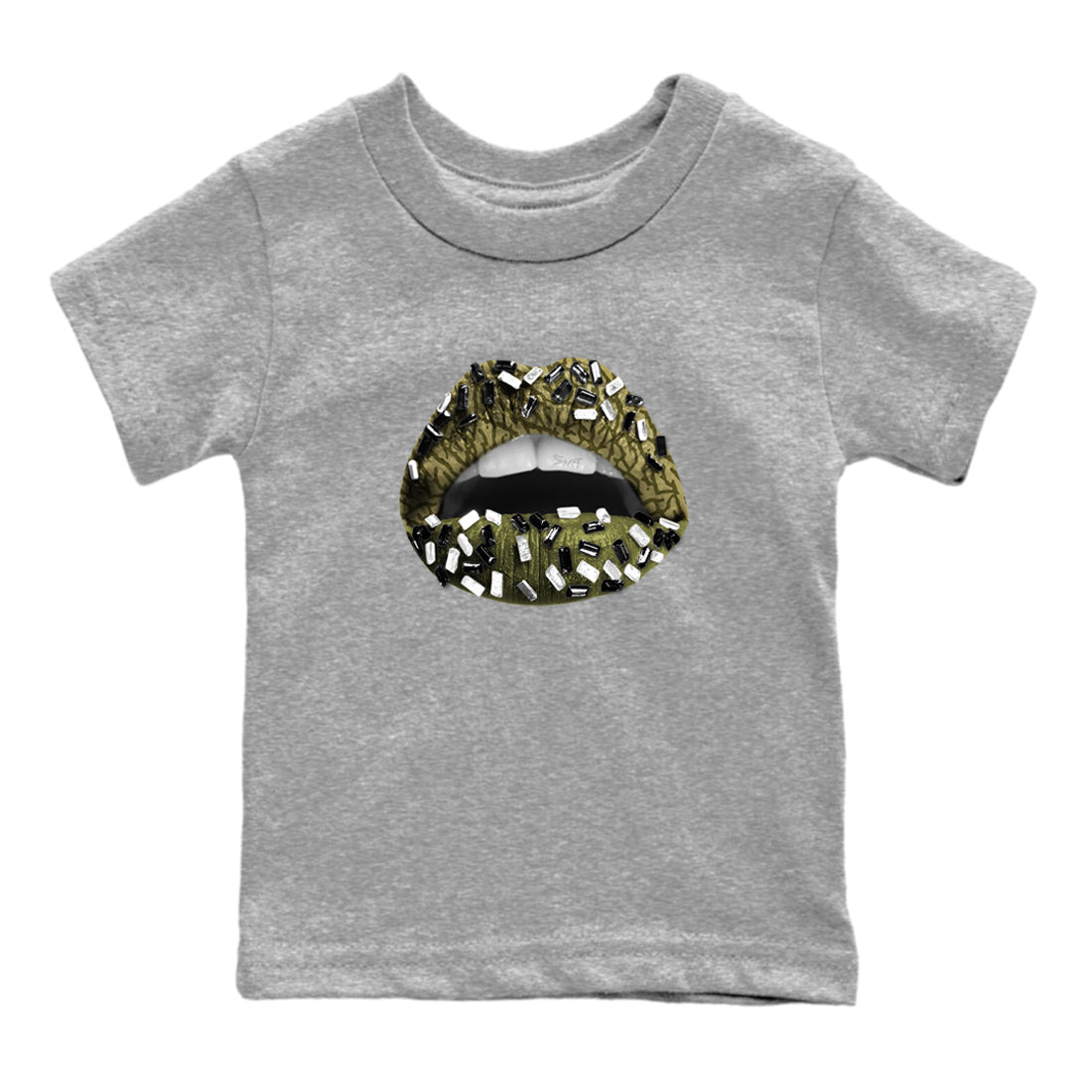 Sneaker Threads – Sneaker Tees To Match Air Jordan 3 Medium Olive – Lips Jewel Youth Graphic Tee Heather Grey 2. Perfect for Jordan releases 2025 colorways.