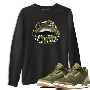 Sneaker Threads – Sneaker Tees To Match Air Jordan 3 Medium Olive – Lips Jewel Graphic Tee Black 1. Perfect for Jordan releases 2025 colorways.