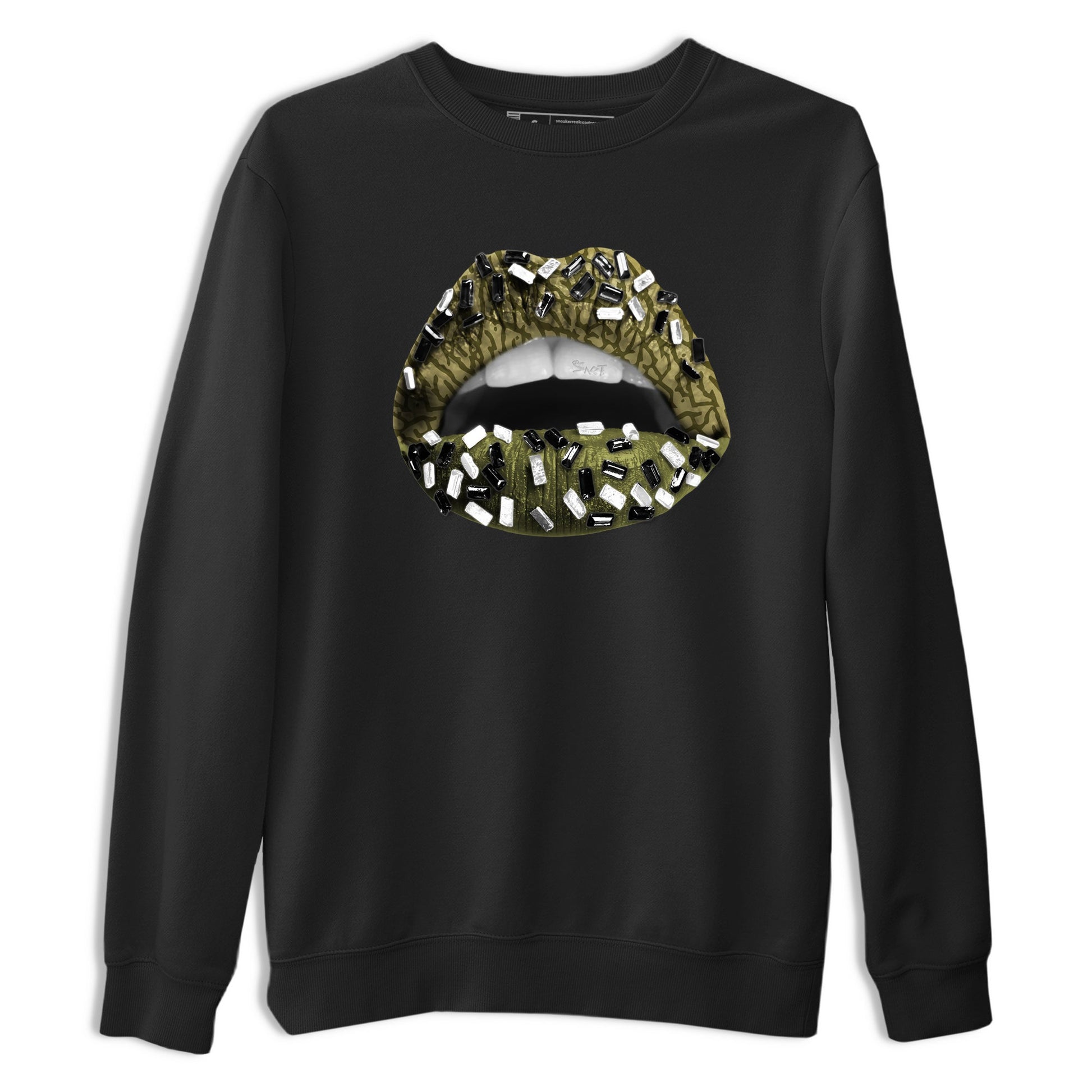 Sneaker Threads – Sneaker Tees To Match Air Jordan 3 Medium Olive – Lips Jewel Graphic Tee Black 2. Perfect for Jordan releases 2025 colorways.