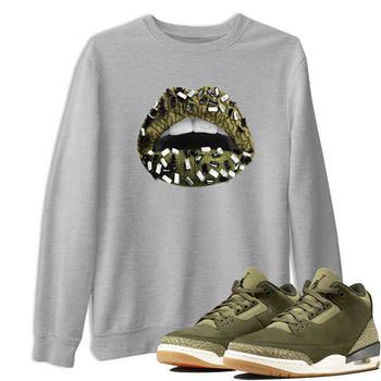 Sneaker Threads – Sneaker Tees To Match Air Jordan 3 Medium Olive – Lips Jewel Graphic Tee Heather Grey 1. Perfect for Jordan releases 2025 colorways.